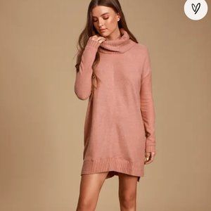 Lulu's Autumn Daze Mauve Pink Cowl Neck Long Sleeve Sweater Dress